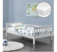 [en.casa] Lit d'enfant Design Cadre Stylé Structure Solide Capacité de Charge 70 kg Matelas Orthopédique Bois de Pin Contreplaqué 160 x 80 cm Blanc