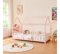Lit d'enfant 'Sisimiut' à l'aspect de maison avec protection antichute en pin 90 x 200 cm rose / blanc