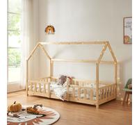 Lit d'enfant 'Sisimiut' à l'aspect de maison avec protection contre les chutes en pin 90 x 200 cm couleurs du bois