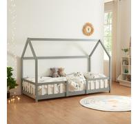 Lit d'enfant 'Sisimiut' à l'aspect de maison avec protection contre les chutes en pin 90 x 200 cm gris clair / blanc