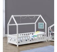 Lit d'enfant 'Sisimiut' à l'aspect de maison avec protection contre les chutes Pin 80 x 160 cm Blanc
