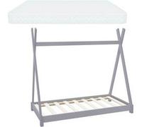 Lit d'enfant Tipi + matelas lit style scandinave en bois de pin gris 80x160 cm