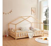 Lit d'enfant 'Treviolo' à l'aspect de maison avec protection contre les chutes en pin 140 x 200 cm couleurs du bois