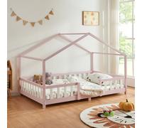 Lit d'enfant 'Treviolo' à l'aspect de maison avec protection contre les chutes en pin 140 x 200 cm rose