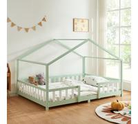 Lit d'enfant 'Treviolo' à l'aspect de maison avec protection contre les chutes en pin 140 x 200 cm vert menthe
