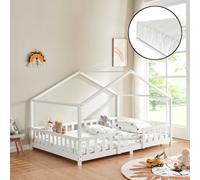 Lit d'enfant Treviolo Forme Maison avec Matelas à Mousse à Froid 200 x 140 cm Blanc [en.casa]
