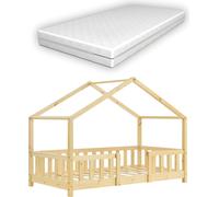 Lit d'enfant 'Treviolo' avec matelas et protection contre les chutes 70x140cm bois naturel