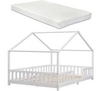 Lit d'enfant Treviolo Forme Maison avec Matelas à Mousse à Froid 200 x 140 cm Blanc [en.casa]