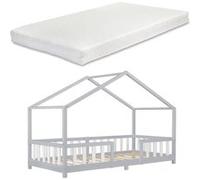 Lit d'enfant Treviolo Forme Maison avec Matelas à Mousse à Froid 200 x 90 cm Gris Clair Blanc [en.casa] Gris clair Blanc G