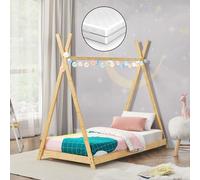 Lit tipi Vimpeli 70 x 140 cm pour enfant avec matelas bambou naturel [en.casa]