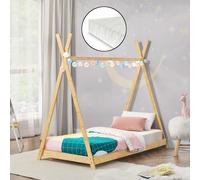 Lit tipi Vimpeli 90 x 200 cm pour enfant avec matelas bambou naturel [en.casa]