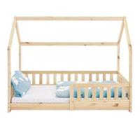 Lit d'enfants en bois de pin nature avec protection antichute 160x80 cm ML-DESIGN
