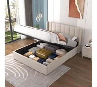 Lit design avec coffre de rangement 160x200cm en velours beige ARLINGTON Beige
