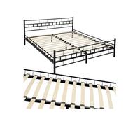 Lit - TECTAKE - Lit au design moderne MALTA avec sommier et cadre en acier 180 x 200 cm - Noir