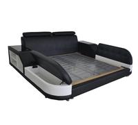 Lit Design XXL Big Cuir Hôtel Coussin 180x200 Multifonction Etagère USB Lits