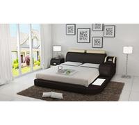 Lit Design XXL Big Lits Cuir Hôtel Coussin 160x200cm Multifonction Etagère USB