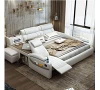 Lit Design XXL Big Lits Cuir Hôtel Coussin 180x200cm Multifonction Etagère USB