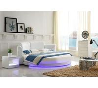 Lit designer Lit rembourré Lit rond 200x200 Lit matrimonial LED JVmoebel