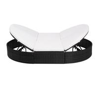 Lit d'extérieur en polyrotin noir avec coussin 200 x 140 x 28 cm, lit de jardin résistant aux intempéries, île de soleil avec double chaise longue réglable et rembourrage pour terrasse, balcon
