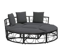 Lit d'extérieur noir en polyrotin avec coussin, lit de jardin modulaire, île solaire, résistant aux intempéries, pour terrasse, balcon, piscine, chaise longue confortable sans toit pour se détendre en