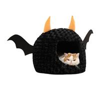 Lit d'Halloween pour chat - Lit pour chat en forme de diable en forme de diable - Lit confortable en peluche pour chauve-souris - En feutre - Convient aux animaux de compagnie - Cachette pour chats et
