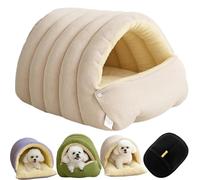 Lit d'hiver fermé amovible et lavable pour chat Warmth Cozy Comfort en peluche - Lit monstre douillet pour chat (blanc, grand)