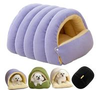 Lit d'hiver fermé amovible et lavable pour chat Warmth Cozy Comfort en peluche - Lit pour chat monstre douillet (violet, grand)