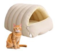 Lit d'hiver fermé pour chat - Amovible et lavable - Nid chaud avec design grotte - Niche coupe-vent pour chats et petits chiens - Niche de couchage confortable pour l'intérieur et l'extérieur (beige