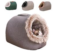 Lit d'hiver Thermique pour Animaux, Grotte pour Chat avec Coussin Amovible et Lavable, Nid Doux et Chaud avec Poignée Apaisante, Espace Généreux et Confort Absolu (Khaki)