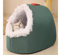 Lit d'hiver Thermique pour Animaux, Grotte pour Chat avec Coussin Amovible et Lavable, Nid Doux et Chaud avec Poignée Apaisante, Espace Généreux et Confort Absolu (Green)
