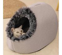 Lit d'hiver Thermique pour Animaux, Grotte pour Chat avec Coussin Amovible et Lavable, Nid Doux et Chaud avec Poignée Apaisante, Espace Généreux et Confort Absolu (Grey)