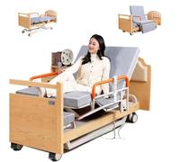 Lit d'hôpital électrique réglable avec matelas en mousse, construction en bois massif, télécommande multifonction pour soins intensifs et soins à domicile