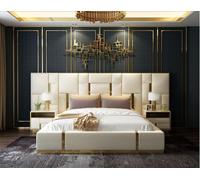 Lit d'hôtel de luxe Lits design Coussins métal Cuir Chambre à coucher XXL 180x200 Nouveau