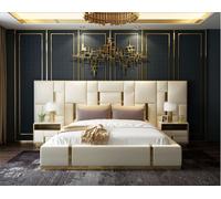 Lit d'hôtel de luxe Lits design Coussins métal Cuir Chambre à coucher XXL 180x200 Nouveau