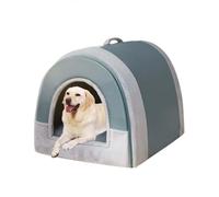 Lit d'intérieur 2 en 1 chaud pour chiens et chats de taille moyenne - Niche de luxe XL/XXL avec poignée pour chien et chat d'intérieur - Maison anti-anxiété - Lit apaisant (bleu, L)