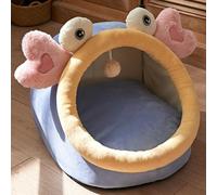 Lit D'intérieur pour Chat avec Coussin Amovible - Tente Chaude en Peluche pour Animaux De Compagnie avec Motif d'oreilles De Dessin Animé Et Pompon,A,S