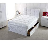 Lit divan en velours écrasé avec matelas et tête de lit cubique de 50,8 cm, 2 tiroirs du même côté