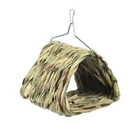 Lit d'oiseau pour cage - Nid d'oiseau stable de forme triangulaire tissé à la main, hamac en rotin naturel, lit de couchage multifonctionnel avec crochet en métal pour animal de compagnie