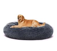Lit Donut pour Chien Orthopédique Anti-Stress, Panier Chiens/Chats Moelleux, Coussin Rond Lavable pour Petit Moyen Grande Animal, Canapé Doux Antidérapant (L 150 x l 150 x H 20 cm,Gris foncé)