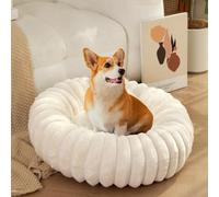 Lit Donut pour Chiens et Chats, Chiens Canapé, Panier Chat, Coussin Chat et Chien Anti Stress Apaisant en Peluche, Lits pour Animaux Lavable pour Chats ou Petits Chiens (Blanc,L-Ø70cm/27.5in)
