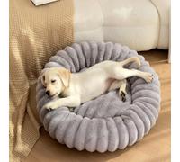 Lit Donut pour Chiens et Chats, Chiens Canapé, Panier Chat, Coussin Chat et Chien Anti Stress Apaisant en Peluche, Lits pour Animaux Lavable pour Chats ou Petits Chiens (Gris clair,L-Ø70cm/27.5in)