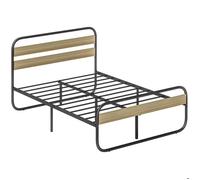 Lit double 140 x 190 cm - HOMCOM - cadre de lit en acier - style industriel - tête de lit et sommier inclus - aspect bois