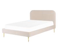 Lit Double 140 x 200 cm en Velours Beige Rembourrage Supérieur Pieds Dorés Flaya