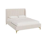 Lit double 140x190 cm en tissu beige et pieds doré - Koda - Rendez-Vous Déco