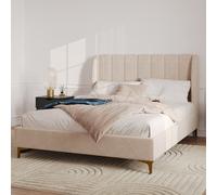 Lit double 140x190 cm en tissu beige et pieds dorés - koda