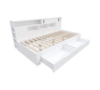 Lit Double 140x190 multifonctionnel avec tiroirs, étagère, armoire et coffre de rangement - blanc, sans matelas