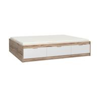 Lit double 140x190cm avec 3 tiroirs - ALBANE - décor chêne naturel et blanc mat