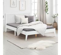 Homestyle4u Lit double en bois massif 140x200 cm pin blanc Cadre à lattes
