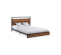 Lit double 140x200 bois brun metal noir