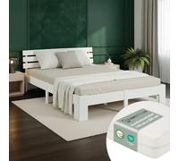 Lit double 140x200 matelas et sommier à lattes blanc Blanc G